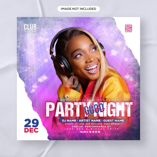 Dj Club night party flyer or social media banner template