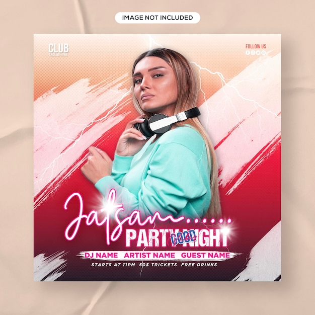 Dj Club night party flyer or social media banner template