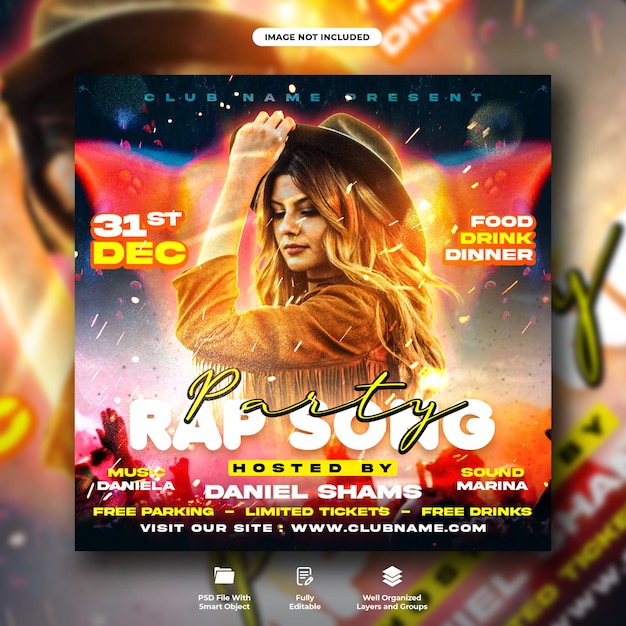 Dj club night party flyer and social media post banner template