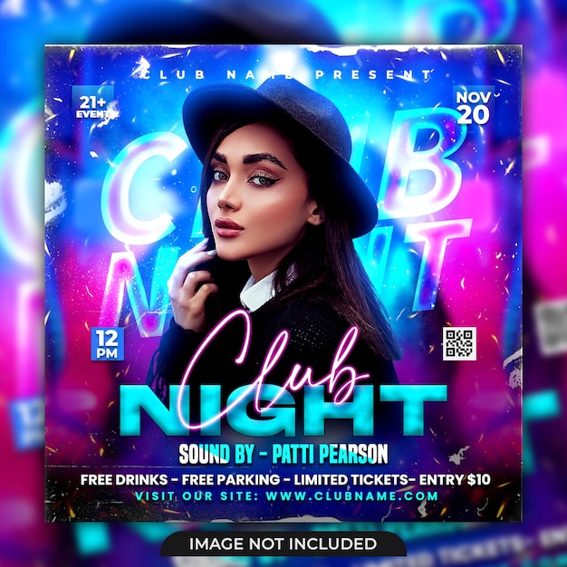 Dj club night party flyer and social media post template