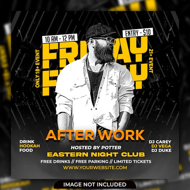 Dj club night party flyer and social media post template