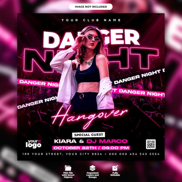 Dj club night party flyer and social media post template