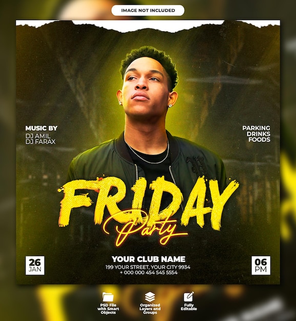 Dj club night party flyer and social media post template