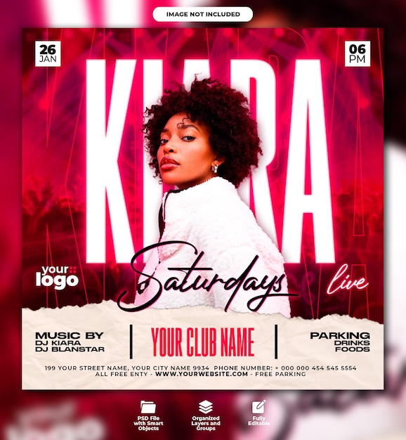 Dj club night party flyer and social media post template