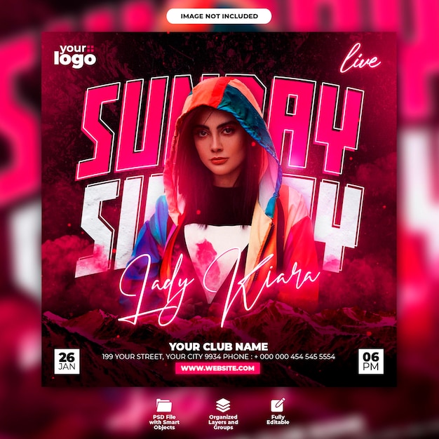 Dj club night party flyer and social media post template