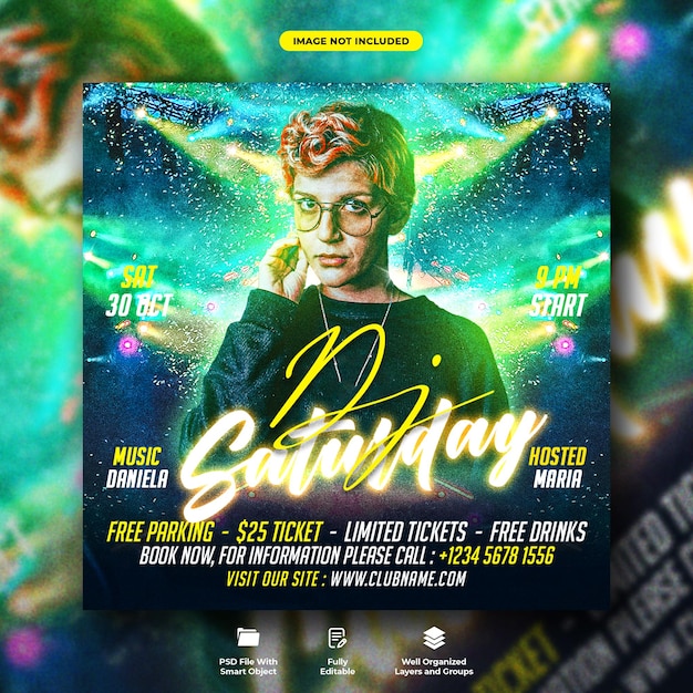 Dj club night party flyer and social media web banner template