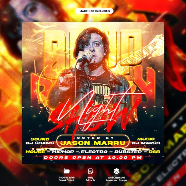 Dj club night party flyer and social media web banner template