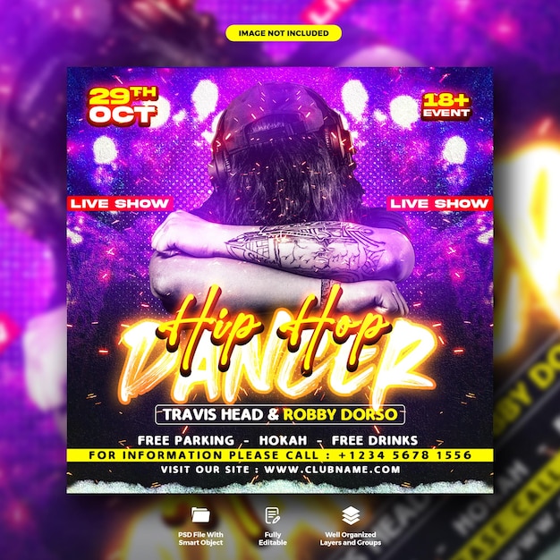 DJ club night party poster and social media banner template