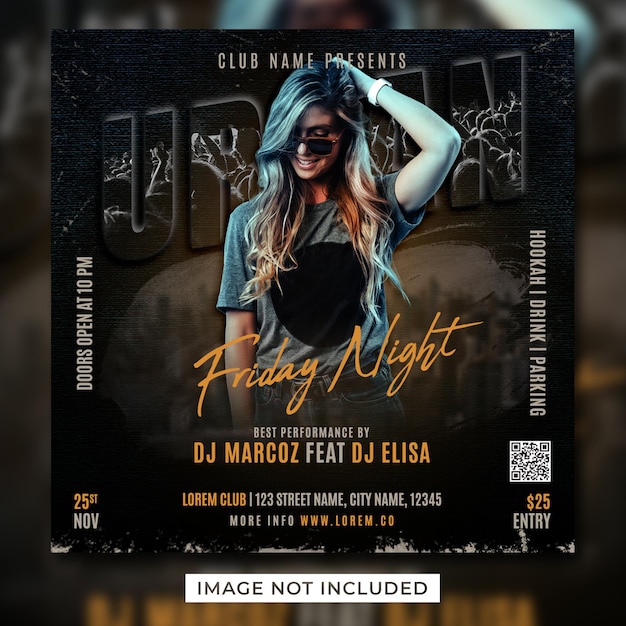 Dj club party flyer social media post template banner