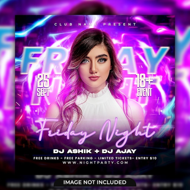 Dj Club party flyer social media post and web banner