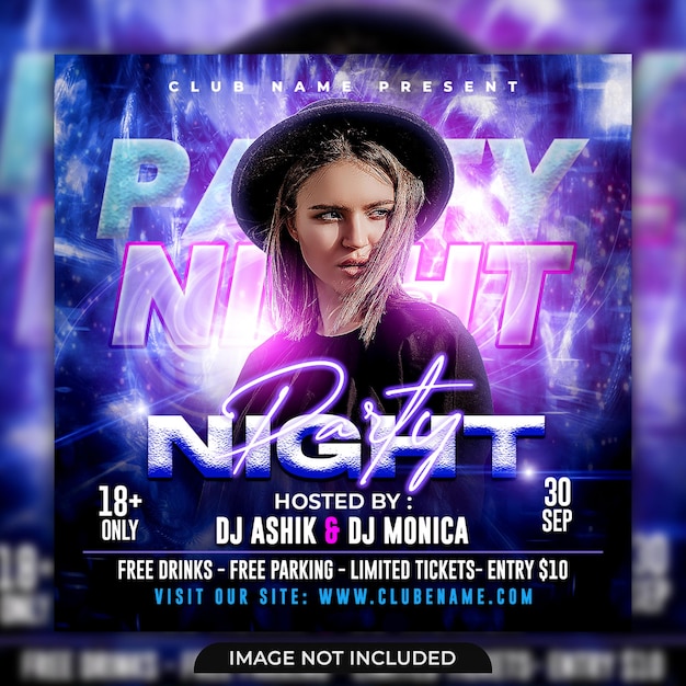 Dj Club party flyer social media post and web banner