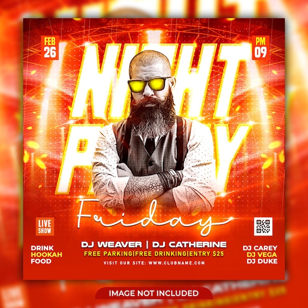 Dj Club party flyer social media post and web banner