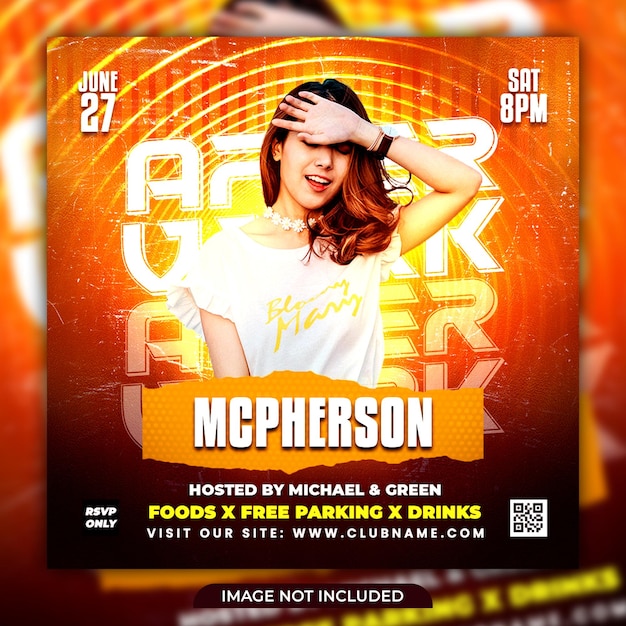 Dj Club party flyer social media post and web banner