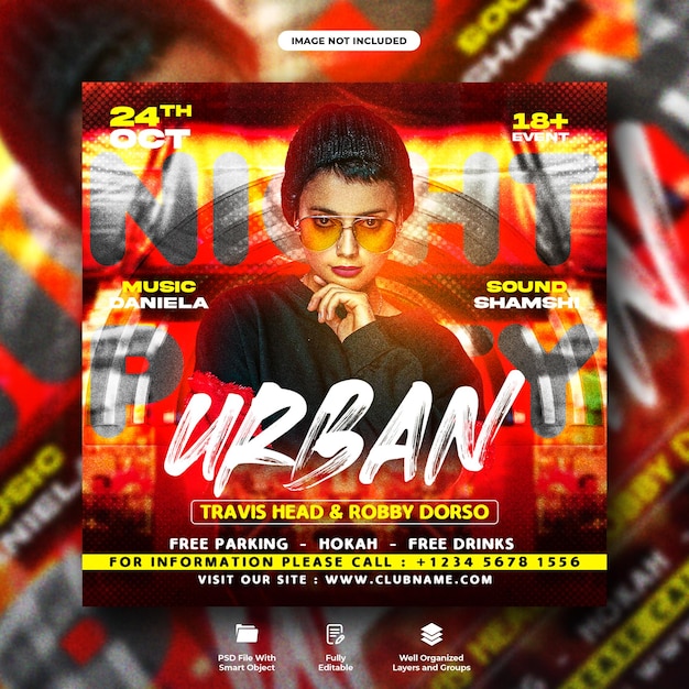 Dj club urban night party flyer and social media web banner template