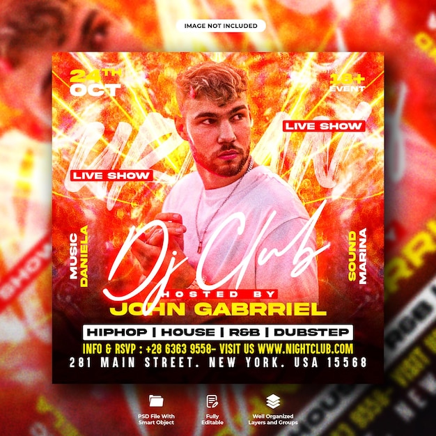 Dj club urban night party flyer and social media web banner template