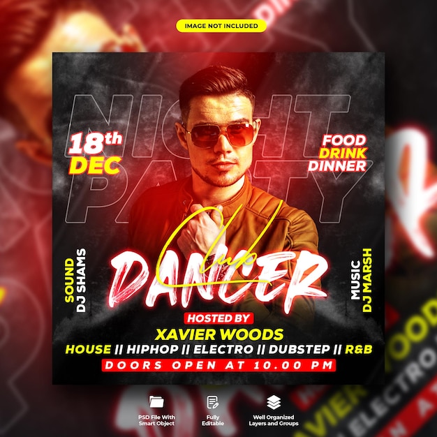 Dj dancer club social media banner template