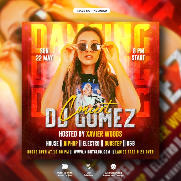 Dj dancing concert flyer and social media post template