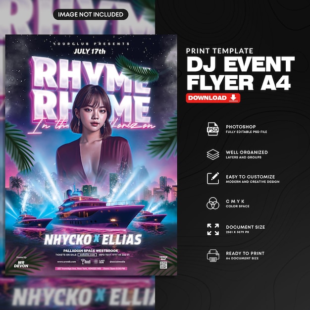 DJ Event A4 Flyer PSD Template