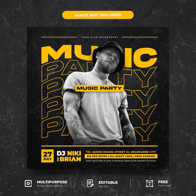 DJ Music Event With Text Effect Social Media Post Template