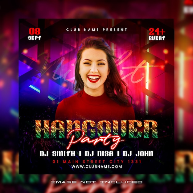 Dj Night club music party flyer social media post and banner template