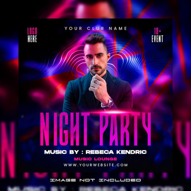 Dj Night club music party flyer social media post and web banner