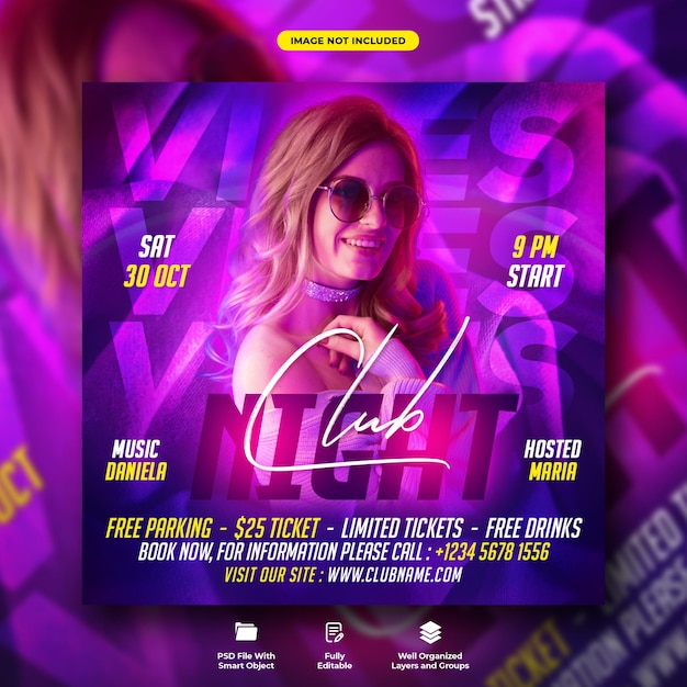 Dj night club party flyer and social media instagram banner template