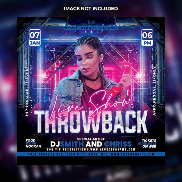 Dj night club party flyer social media post template