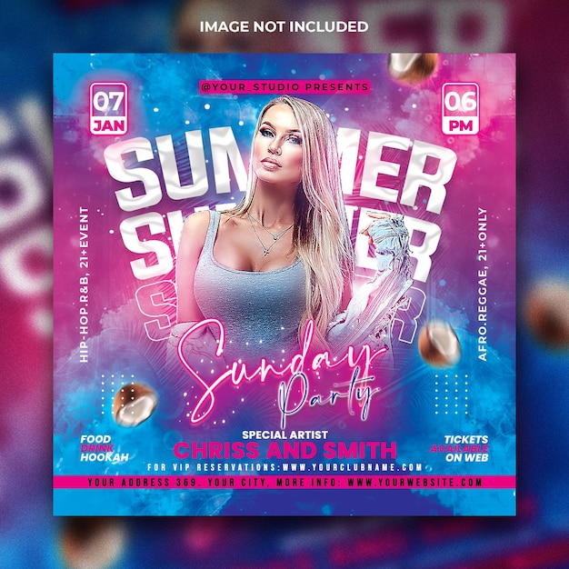 Dj night club party flyer social media post template