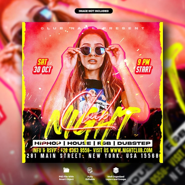 Dj night club poster and social media instagram banner template