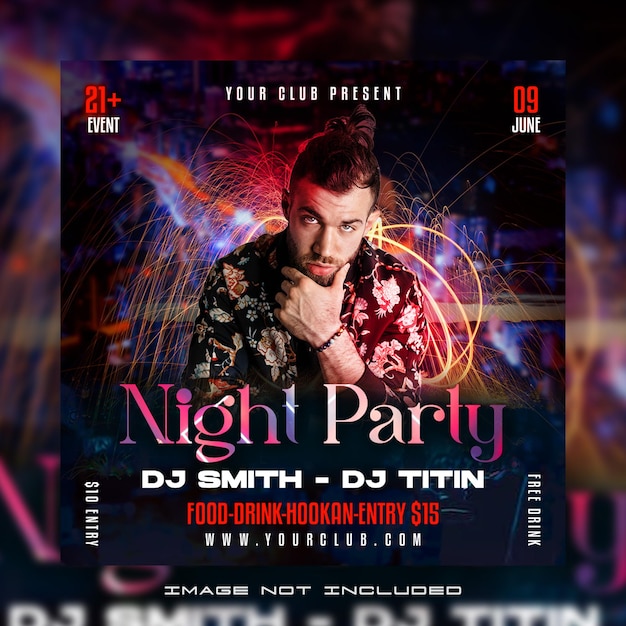 Dj Night music party flyer social media post and banner template