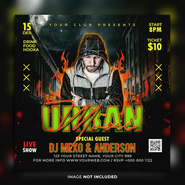 Dj party flyer instagram social media post template