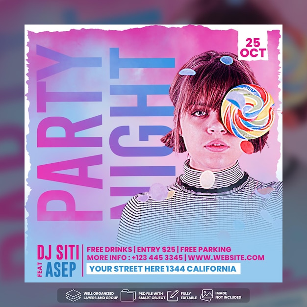 DJ Party flyer social media post template Premium Psd