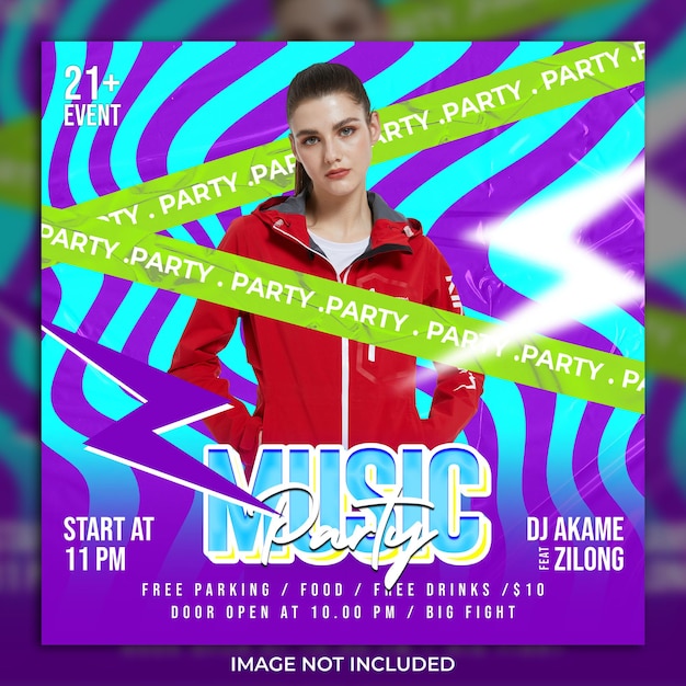 Dj party flyer social media post template