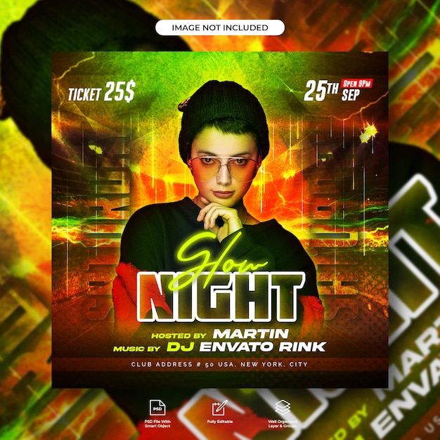 Dj party flyer social media post template