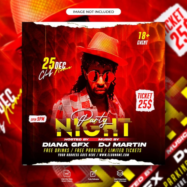 Dj party flyer social media post template