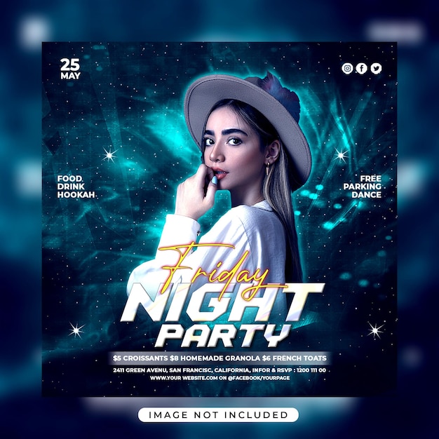 Dj party night flyer social media post template