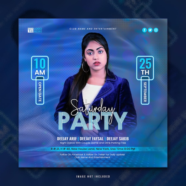 DJ Party or Night Party Social Media Post Template