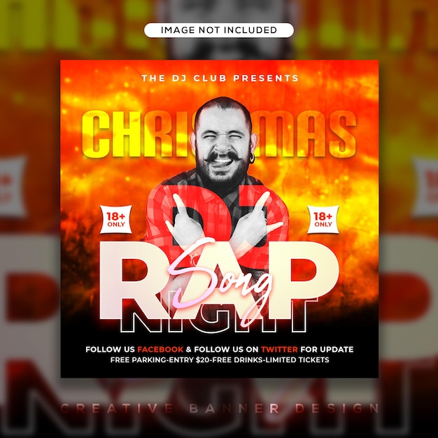 Dj Rap song night party event banner or flyer template