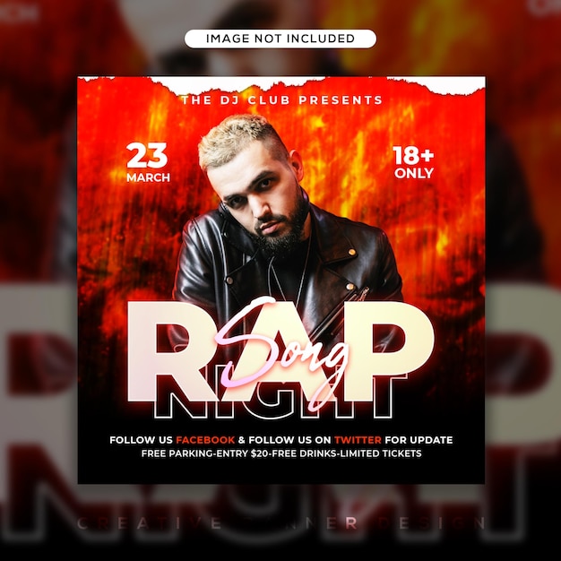 Dj Rap song night party event banner or flyer template