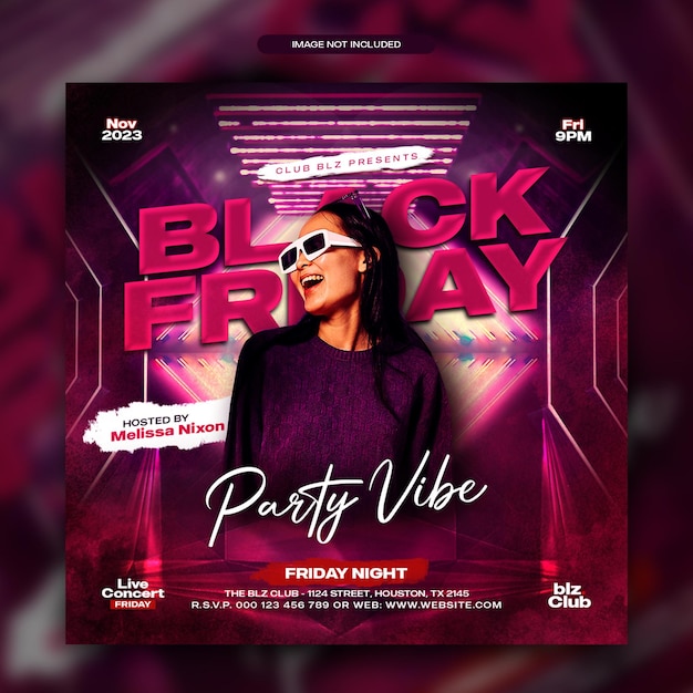 Dj Vibe Party Flyer for Black Friday Social Media Post and Web Banner