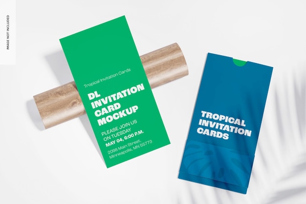 DL Invitation Cards with Shadow Overlay Mockup, Perspective