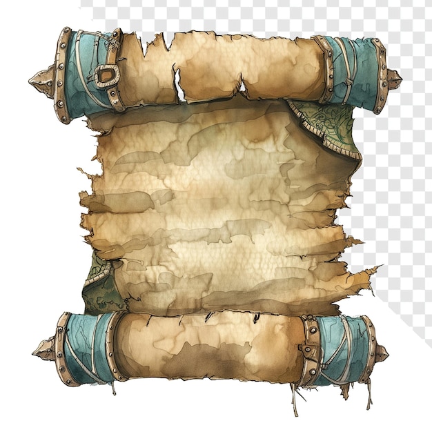 DnD Style Watercolor Frayed Paper Scroll with Subtle Colors Transparent Background