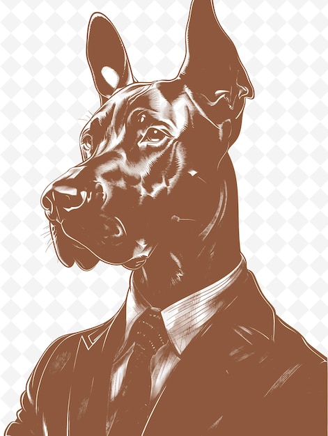 Doberman Pinscher in a Suit and Tie Looking Professional and Animals Sketch Art Vector Collections