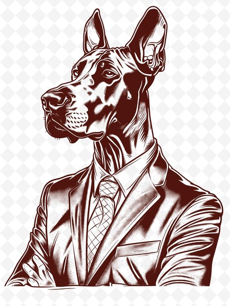 Doberman Pinscher in a Suit and Tie Looking Professional and Animals Sketch Art Vector Collections