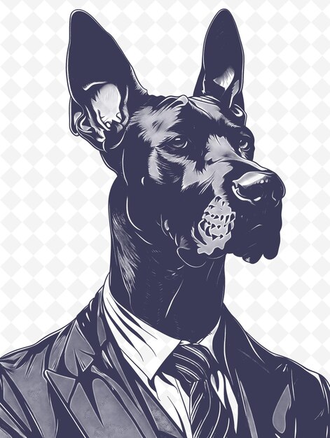 Doberman Pinscher in a Suit and Tie Looking Professional and Animals Sketch Art Vector Collections