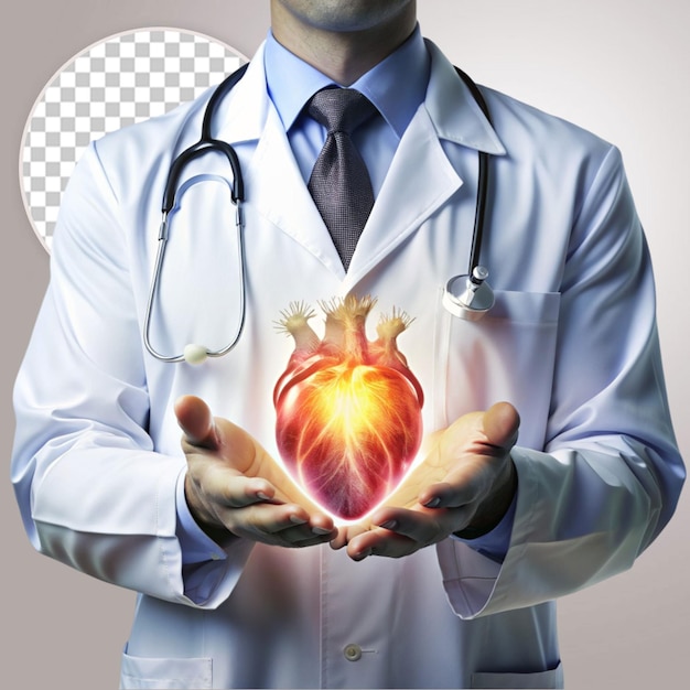 PSD doctor hands holding heart shape health care medical insurance concept on transparent background