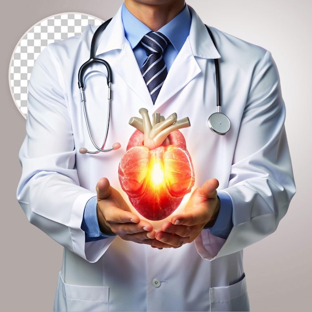 PSD doctor hands holding heart shape health care medical insurance concept on transparent background