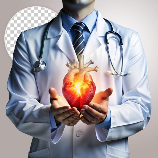 PSD doctor hands holding heart shape health care medical insurance concept on transparent background