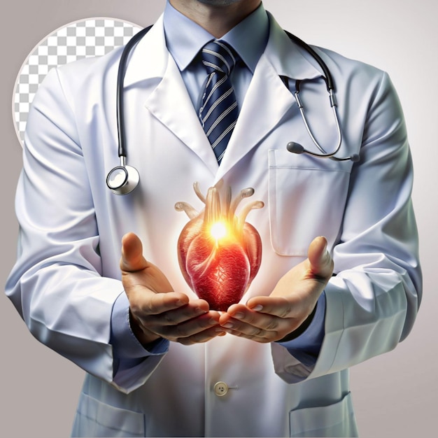 PSD doctor hands holding heart shape health care medical insurance concept on transparent background