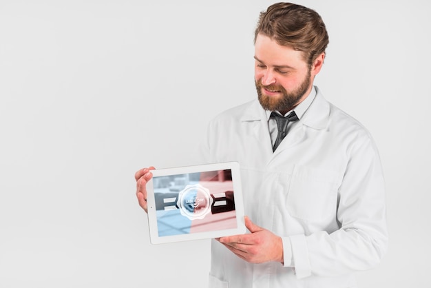 Doctor holding tablet mockup for labor day